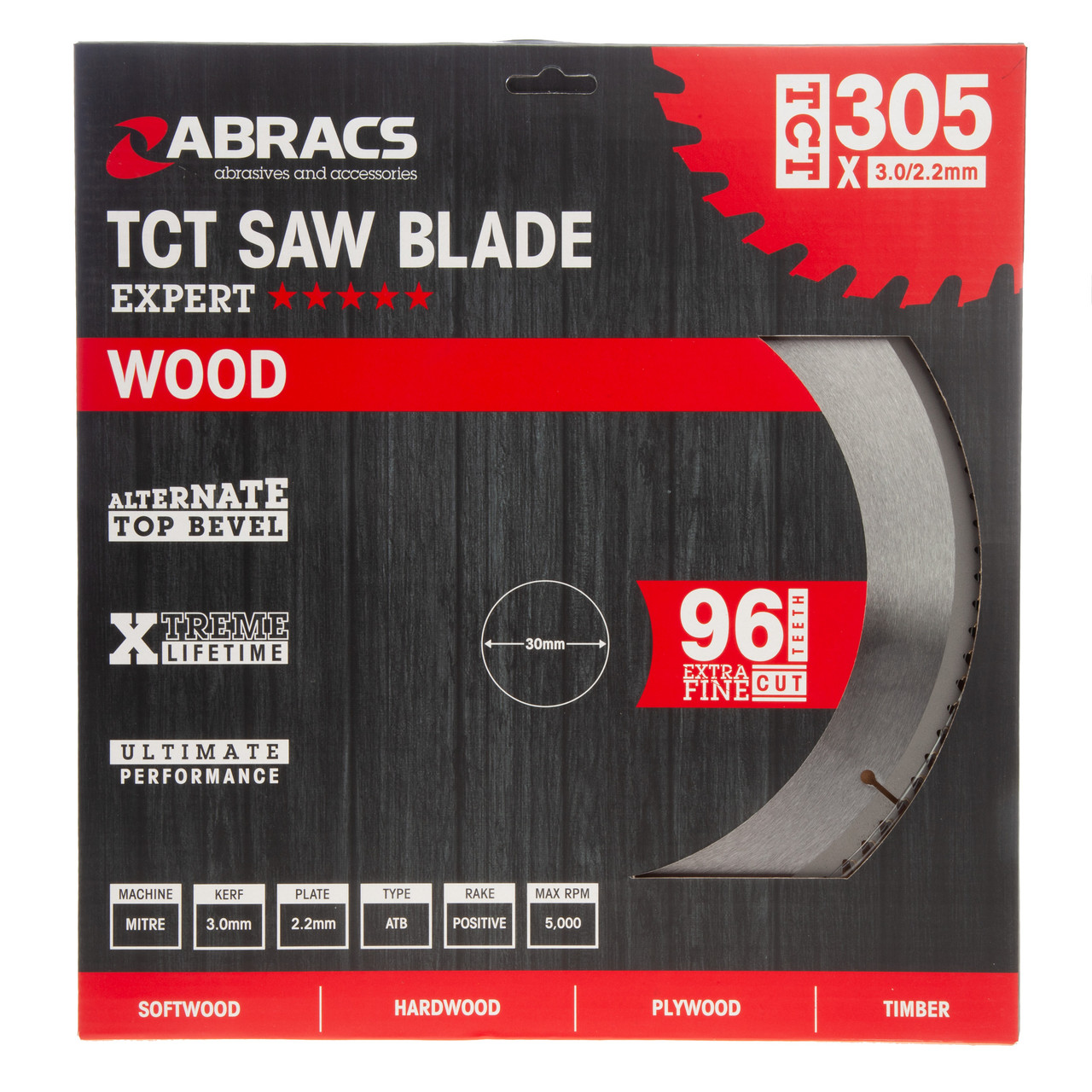 Abracs TCT30596 305 × 30mm × 96T Expert TCT Circular Saw Blade for Wood