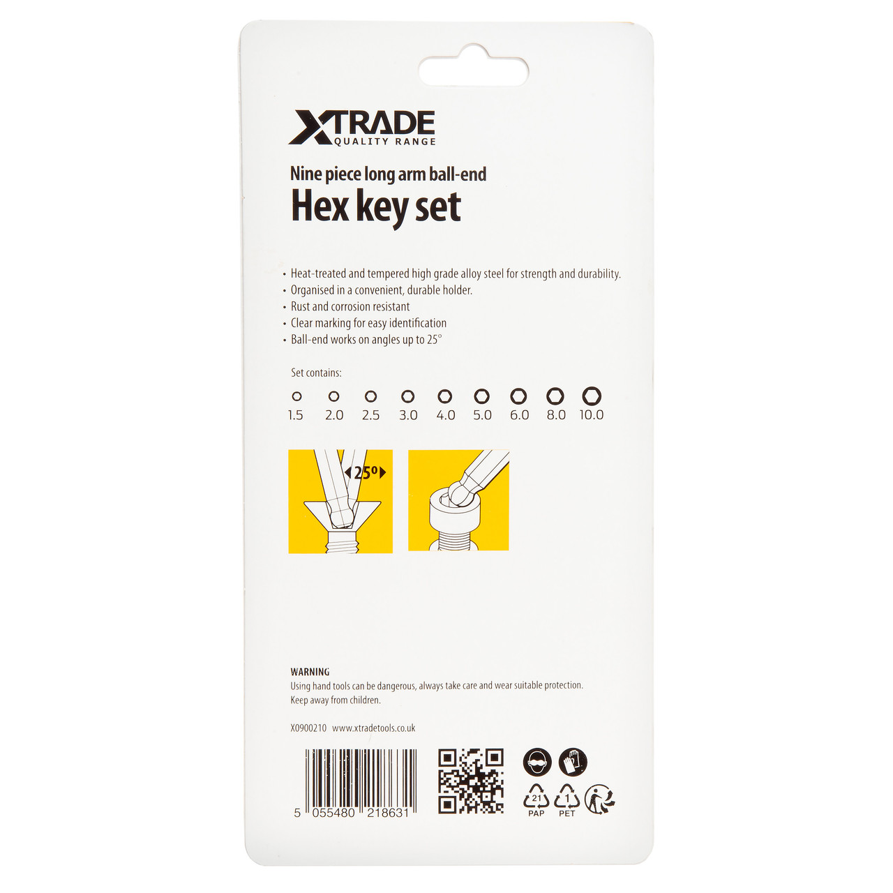 Xtrade X0900210 9 Piece Long Arm Ball-End Hex Key Set