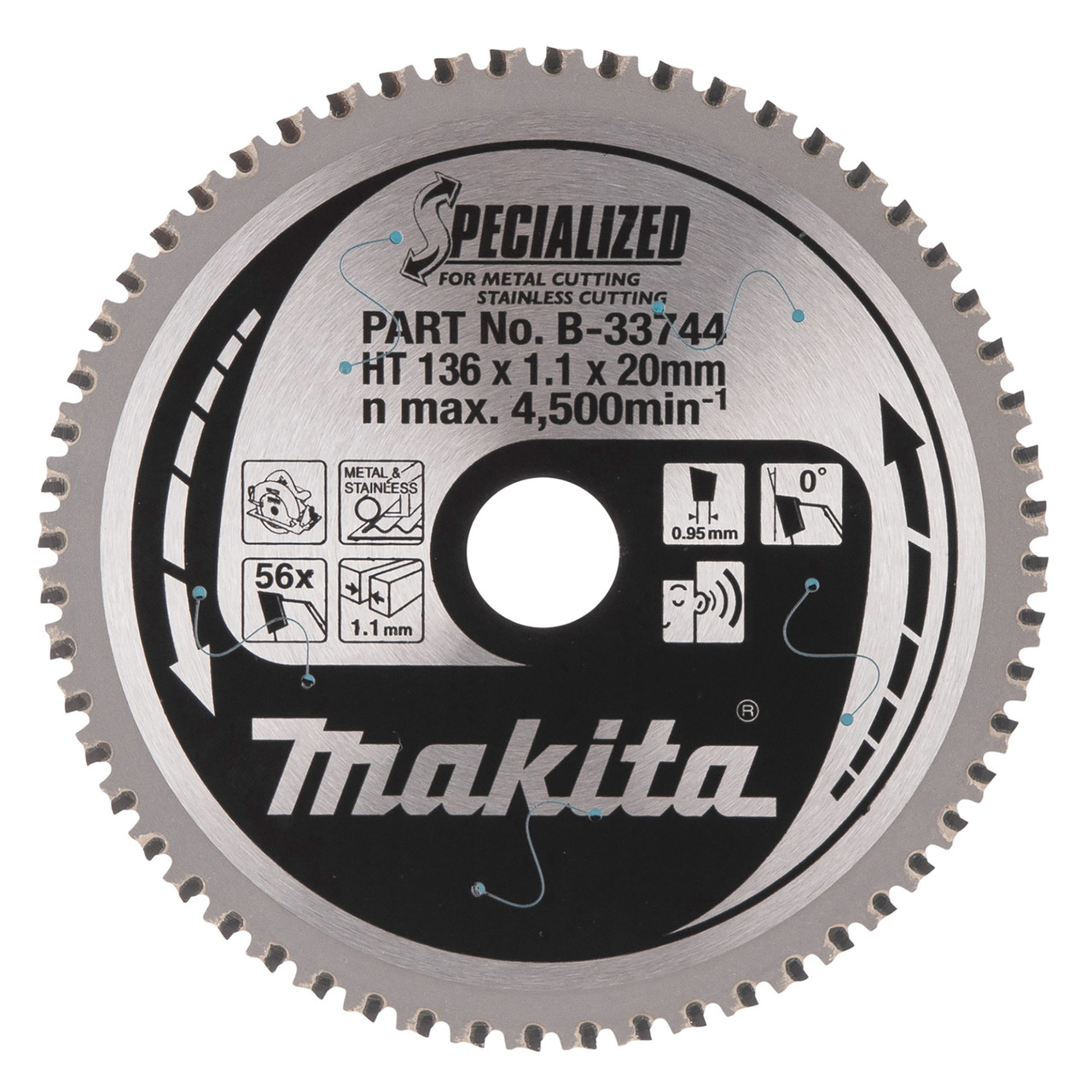Makita B33744 136 × 20mm × 56T Circular Saw Blade for Metal