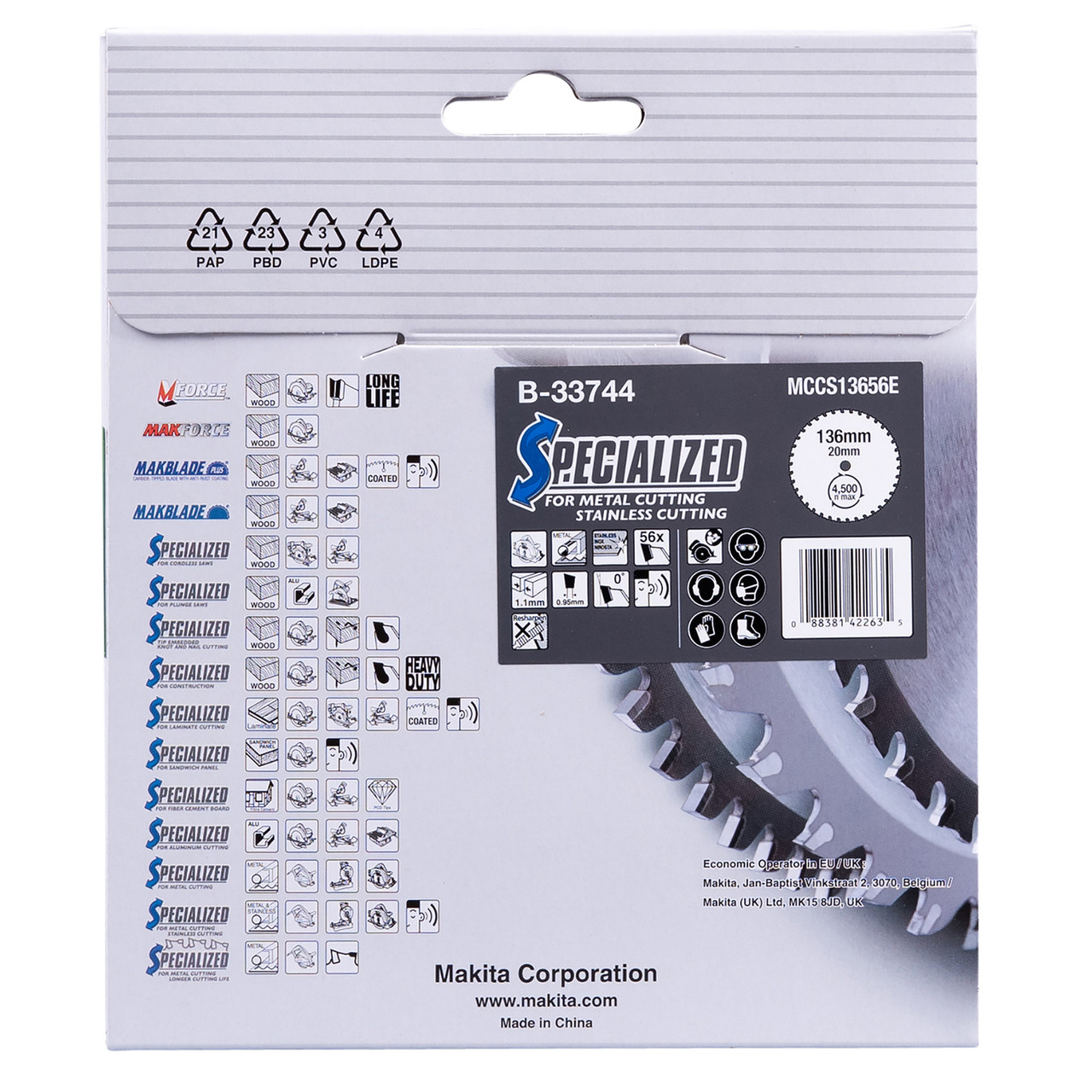 Makita B33744 136 × 20mm × 56T Circular Saw Blade for Metal