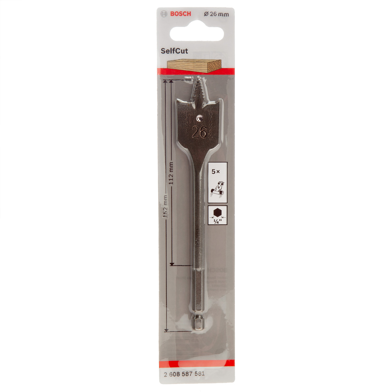 Bosch 2608587581 Self Cut Flat Drill Bit 26 × 152mm