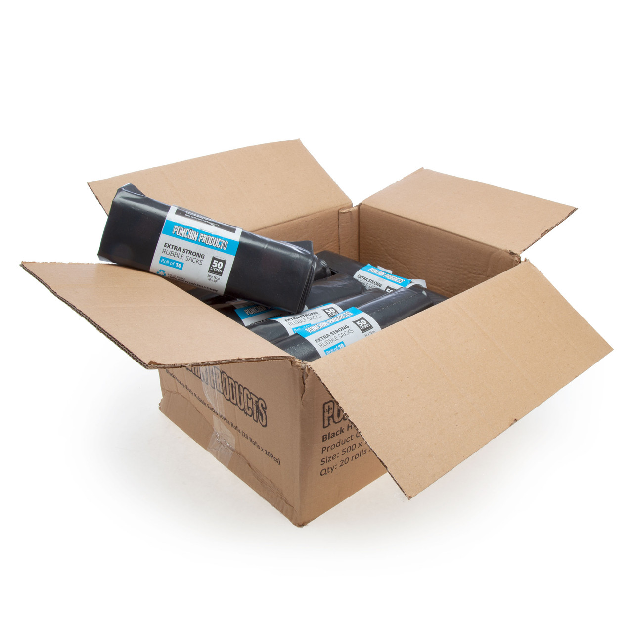 Punchin BLACKRUBBLE200 Heavy-Duty Rubble Sacks 50L with 20 Rolls