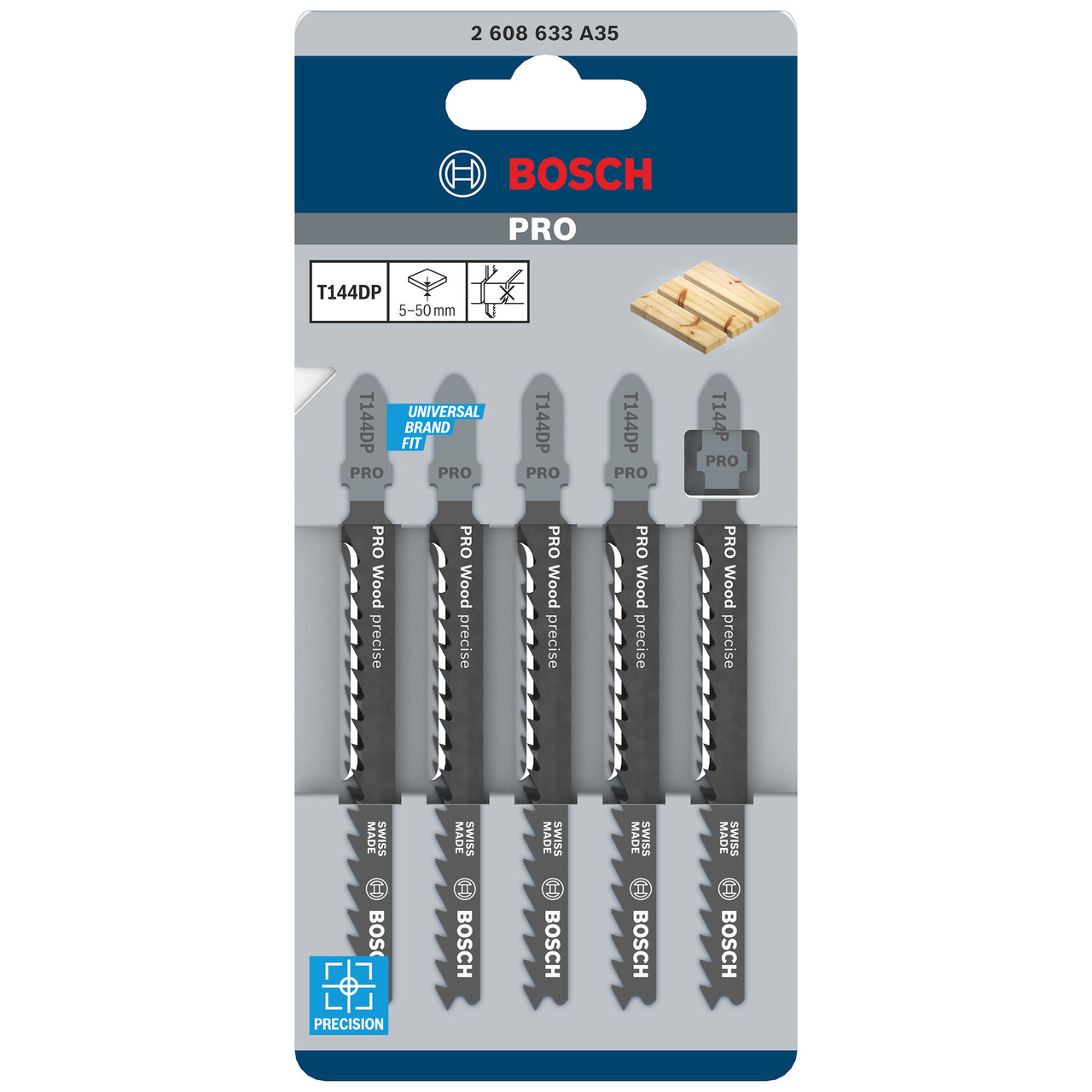 Bosch T144DP 100mm Jigsaw Blade for Wood with 5 Blades