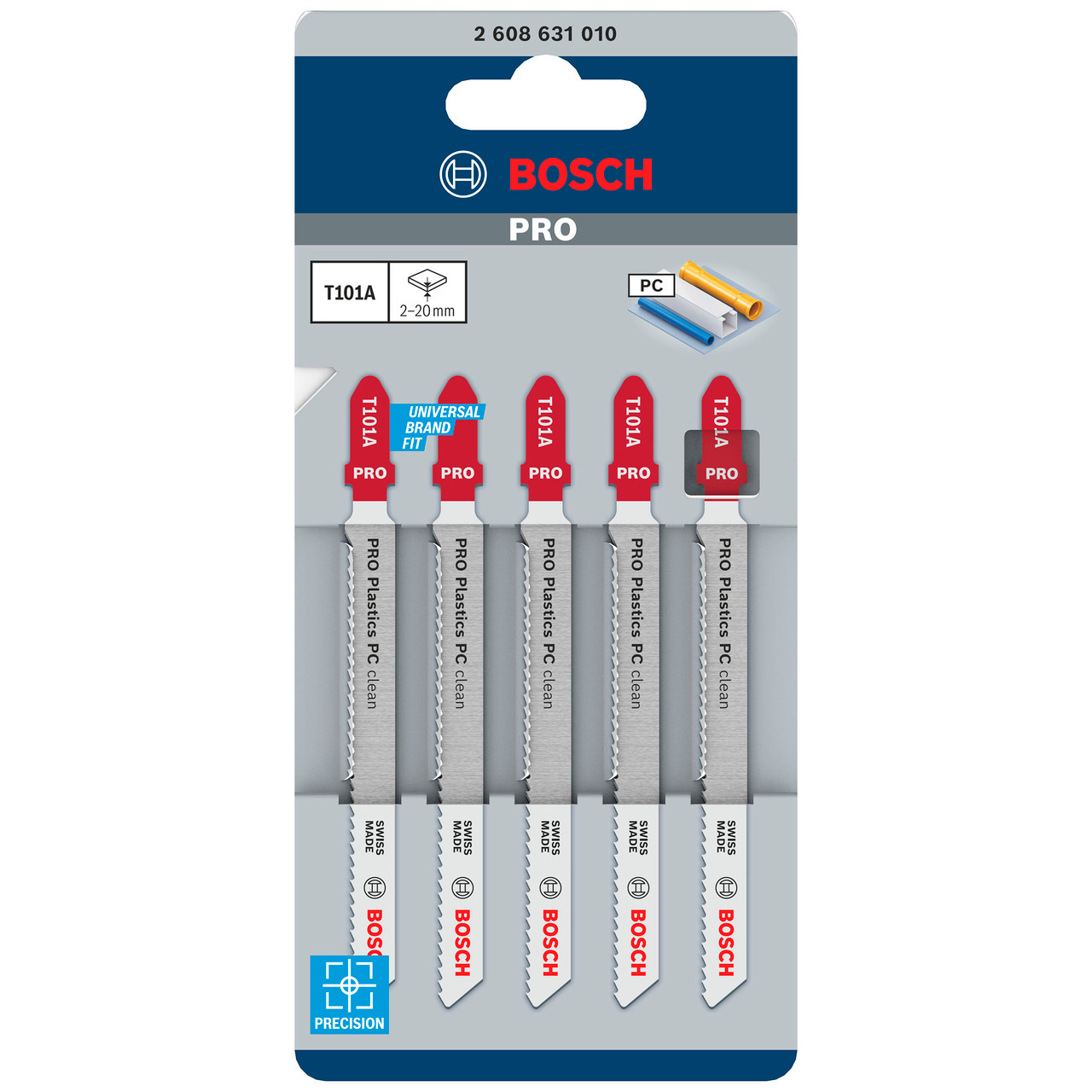 Bosch 2608631010 T101A PRO Clean Jigsaw Blade for Plastic 100mm (Pack of 5)