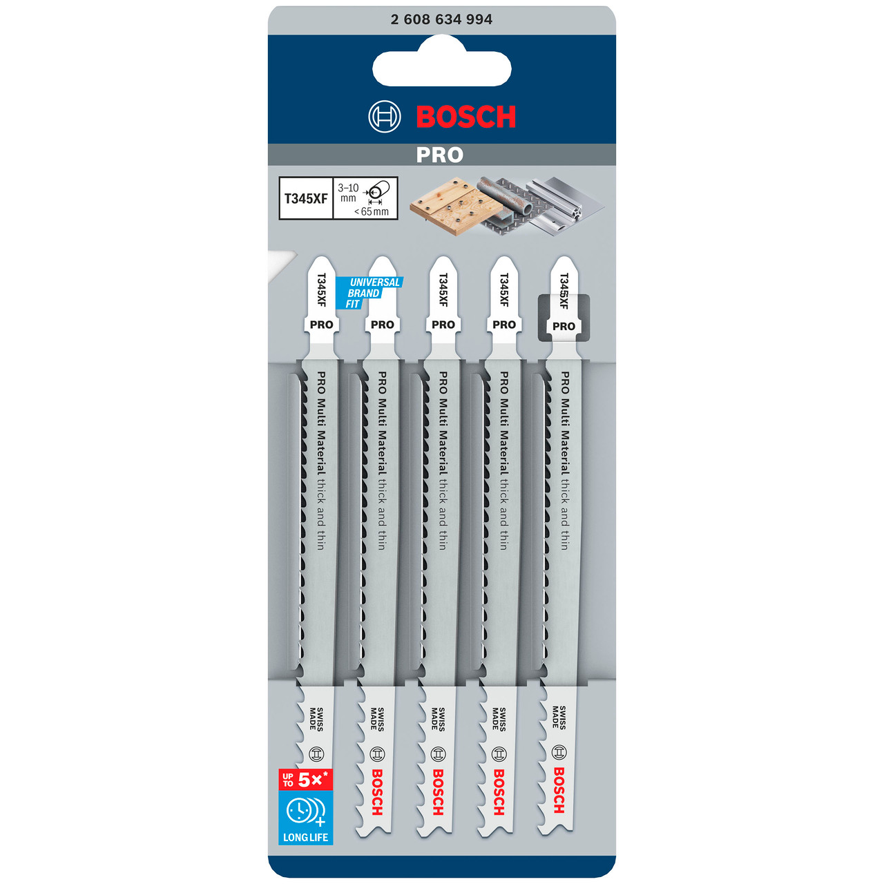 Bosch T345XF 132mm Multi-Material Jigsaw Blade (Pack of 5)