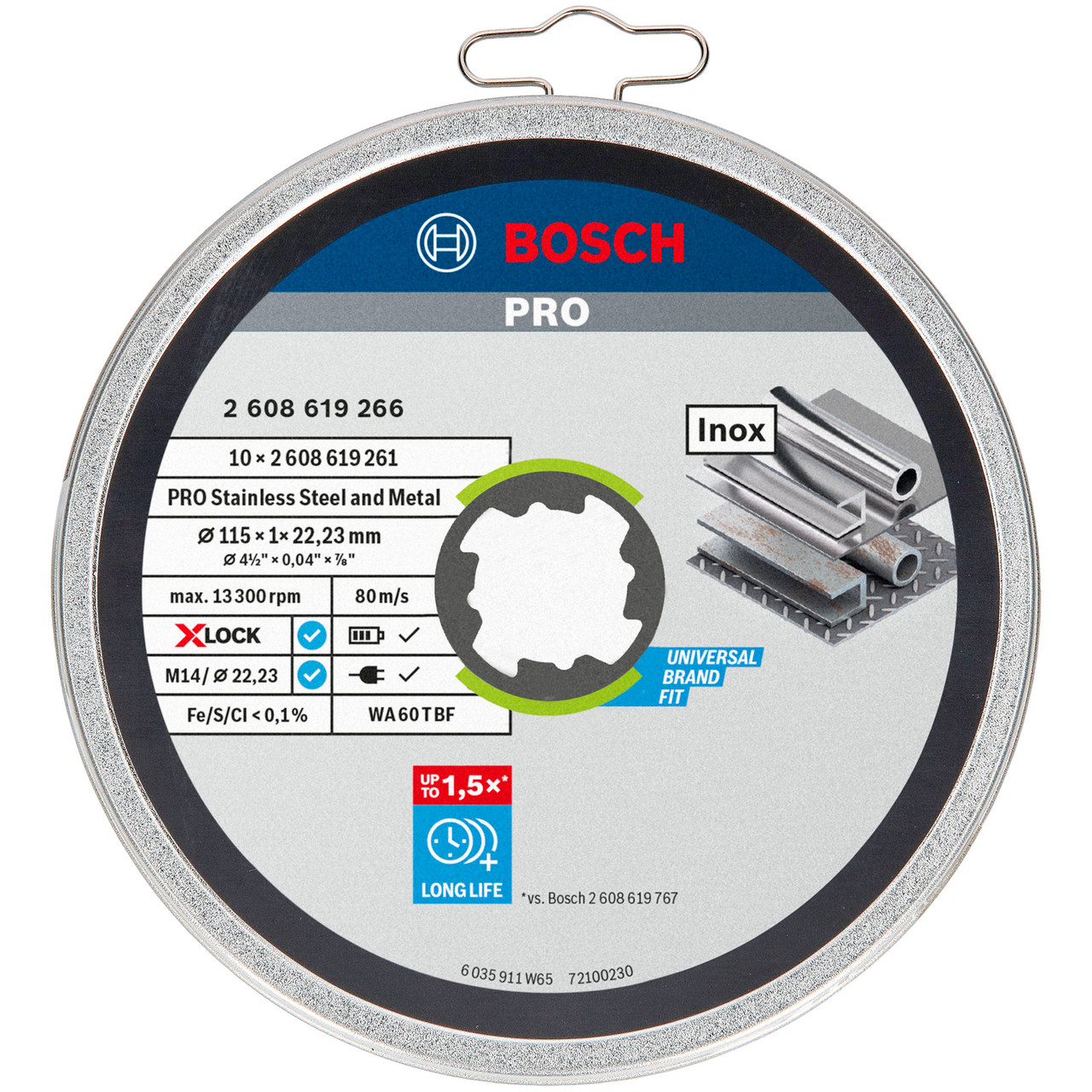 Bosch 2608619266 PRO X-LOCK 115mm Metal Cutting Disc (Pack of 10)