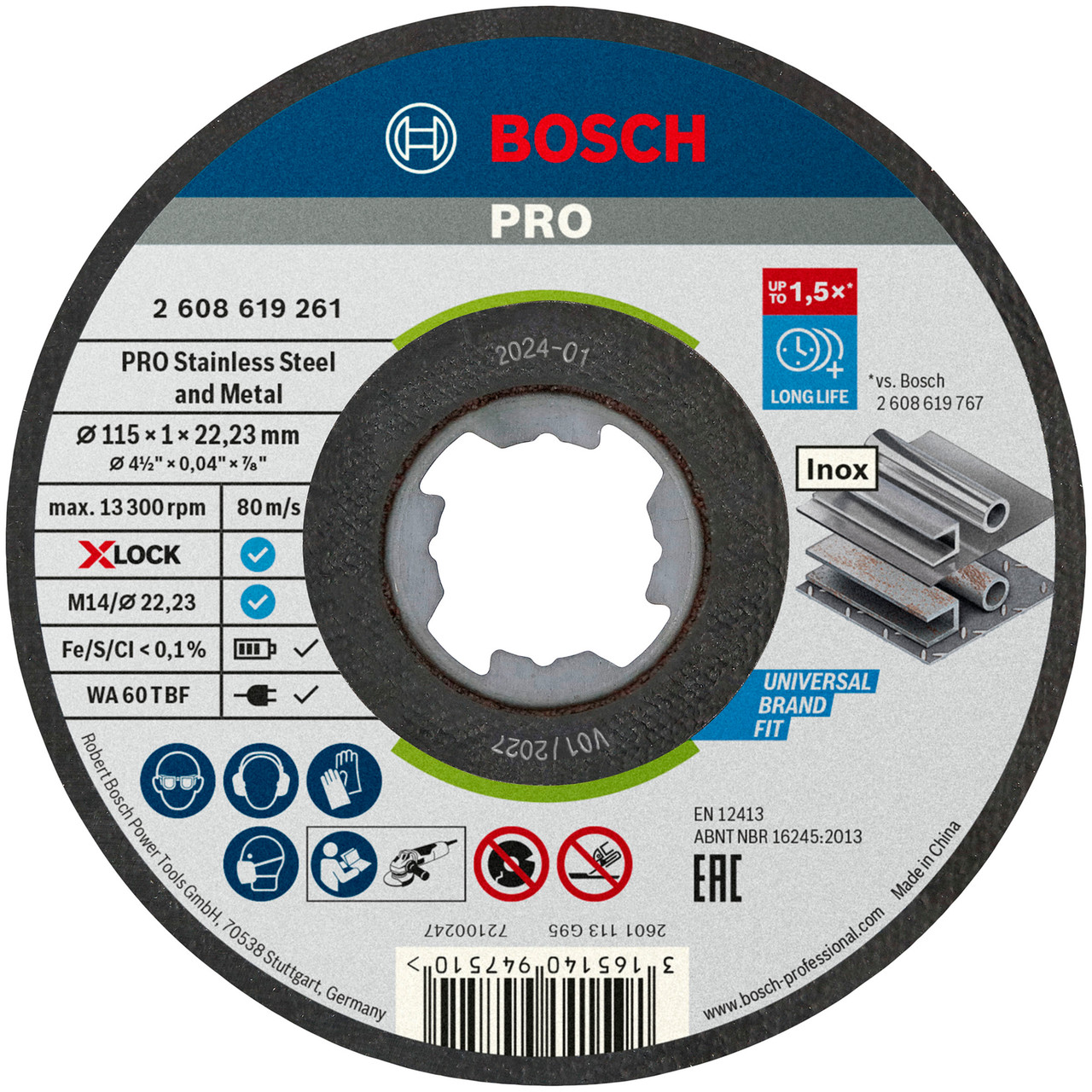 Bosch 2608619266 PRO X-LOCK 115mm Metal Cutting Disc (Pack of 10)