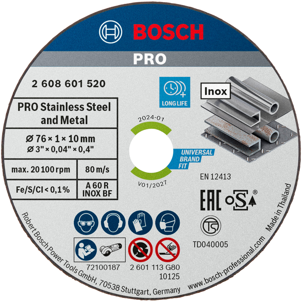 Bosch 2608601520 76mm Stainless Steel & Metal Cutting Disc