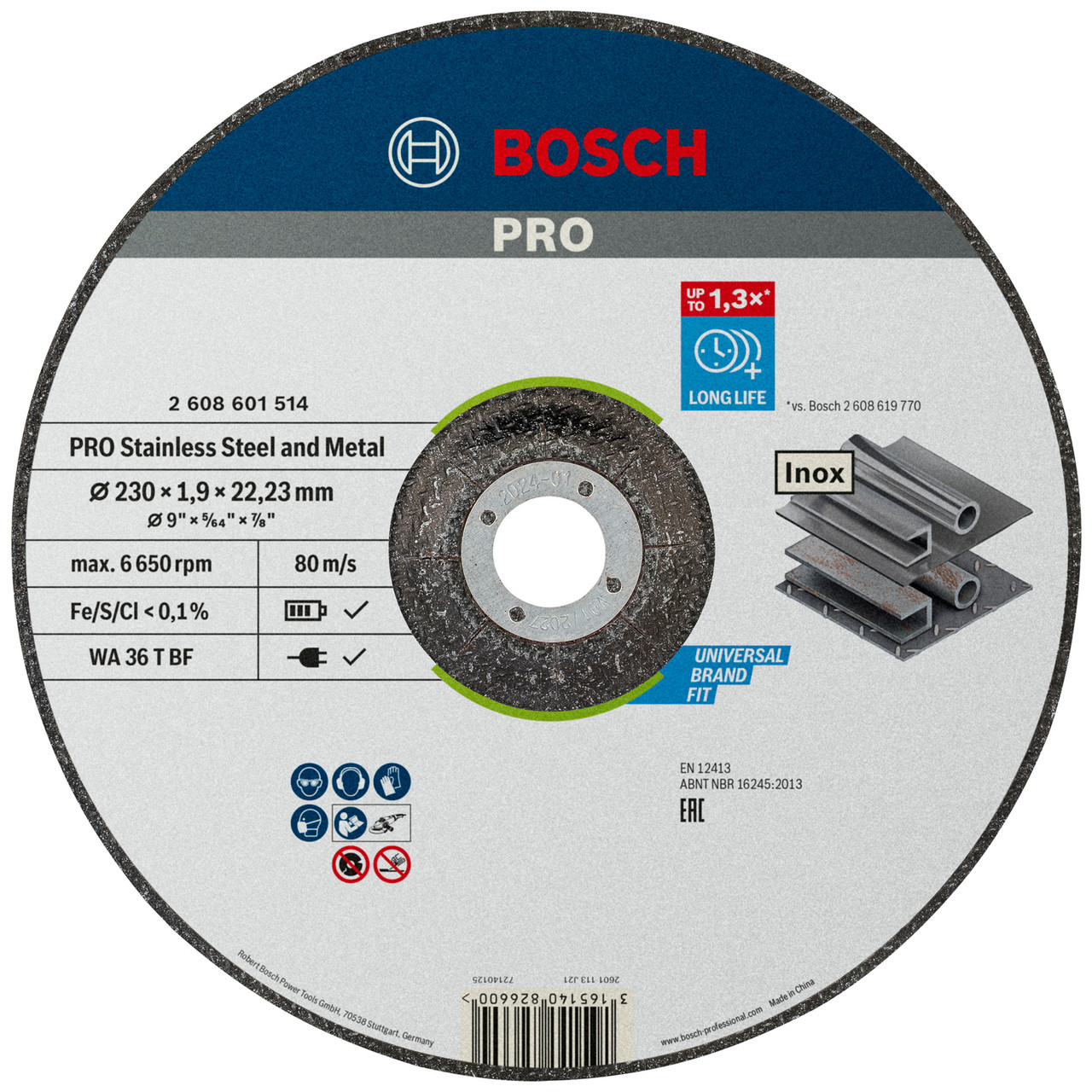 Bosch 2608601514 230mm Stainless Steel & Metal Cutting Disc