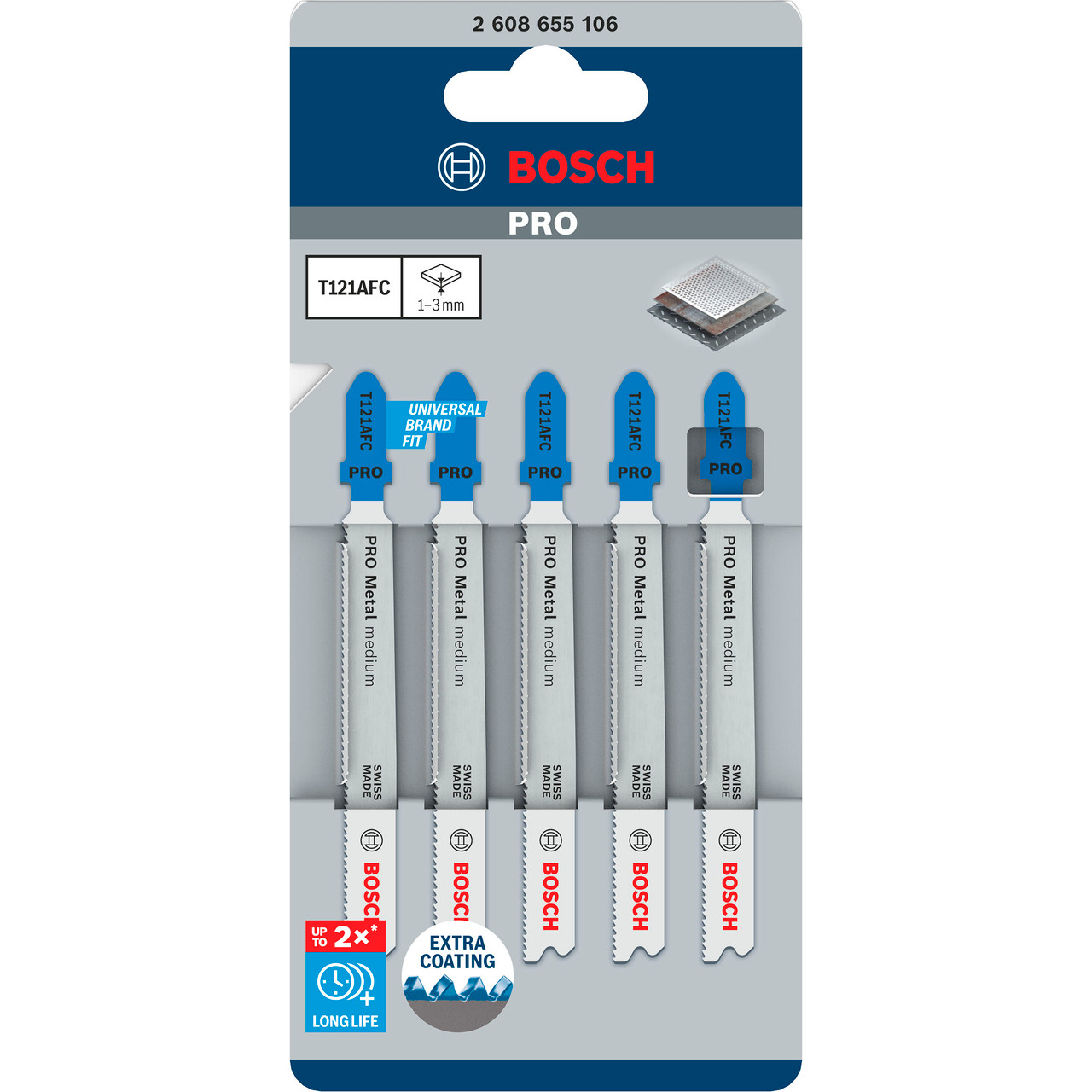 Bosch T121AFC 92mm Jigsaw Blade for Metal (Pack of 5)