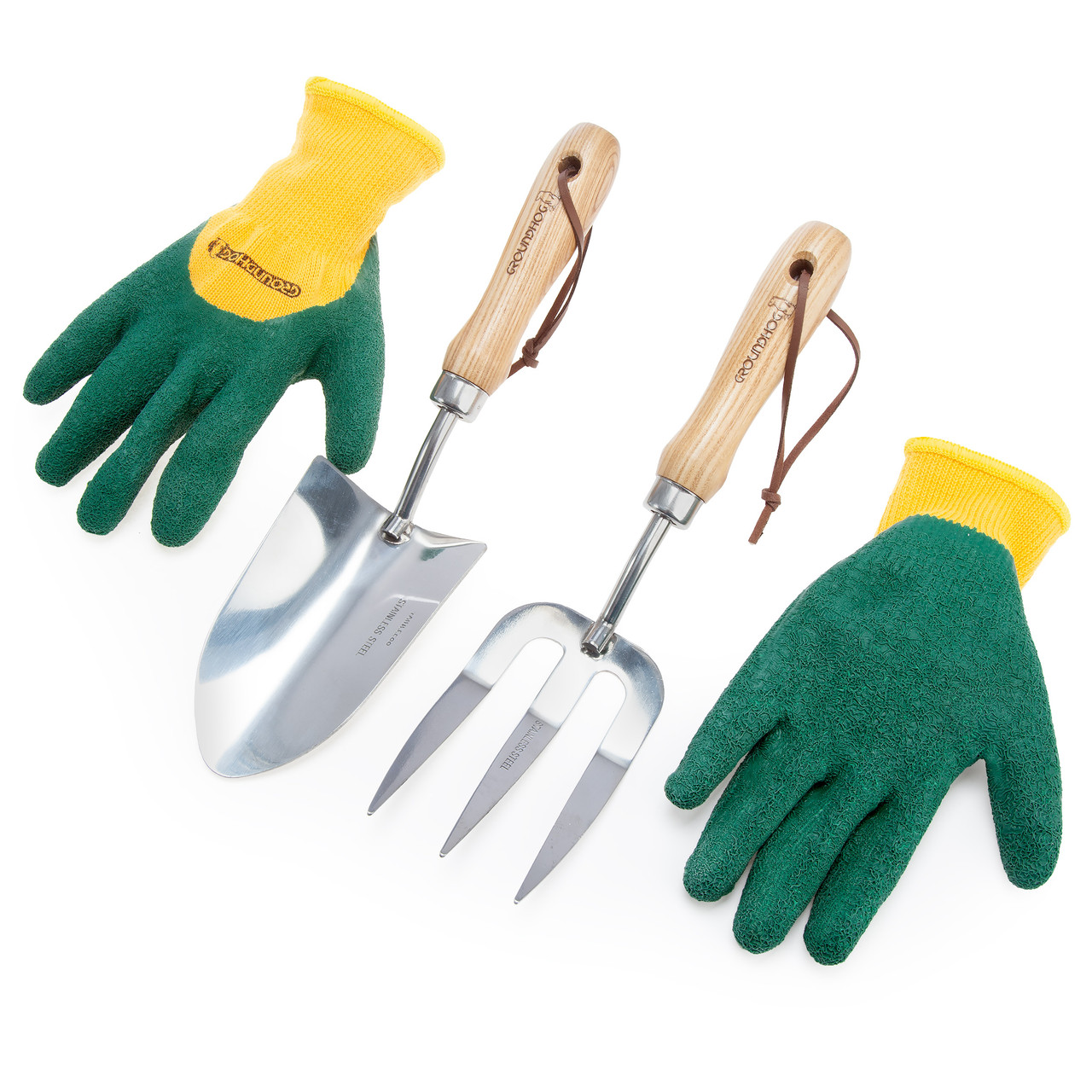 Groundhog G1300062 Stainless Steel Hand Trowel & Fork Set with Gloves